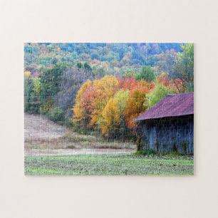 New England Tobacco Barn Autumn Foliage Natuur Legpuzzel