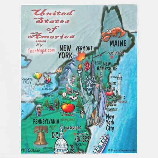 New England USA Fun Map Fleece Deken (Voorkant)