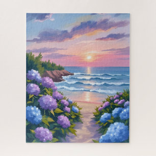 New England Zomer   Hydrangea Strand Schilderij Legpuzzel