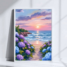 New England Zomer | Hydrangea Strand Schilderij Poster