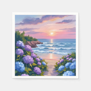 New England Zomer   Hydrangea Strand Schilderij Servet