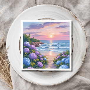 New England Zomer   Hydrangea Strand Schilderij Servet