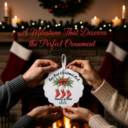 New Family of 3 First Christmas Keepsake 2025 Ornament Kaart