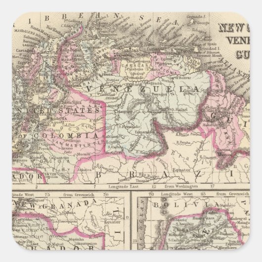 New Granada, Venezuela, Guyana Vierkante Sticker (Voorkant)