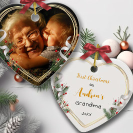 New Grandma Baby Holly Pine Gold Lijst Foto Keramisch Ornament