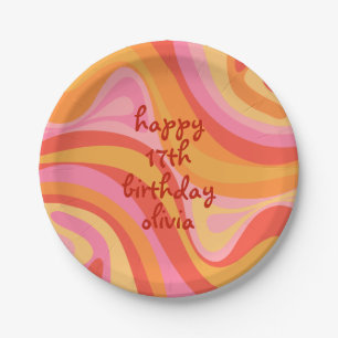 New Groove Retro Abstract roze Sinaasappel Birthda Papieren Bordje
