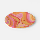 New Groove Retro Abstract roze Sinaasappel Birthda Papieren Bordje (Gekanteld)