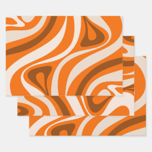 New Groove Retro Abstracte Patronen Oranje Brown Inpakpapier Vel