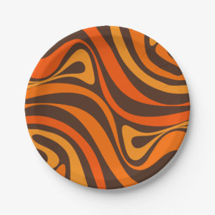 New Groove Retro Swirl Abstract Pattern 70s Oranje Papieren Bordje