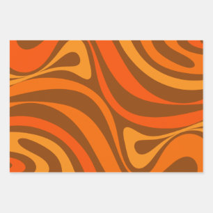 New Groove Trippy Retro 70s Oranje Bruin Abstract Inpakpapier Vel