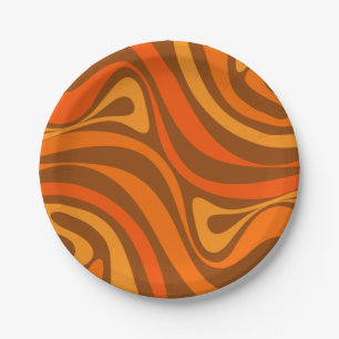 New Groove Trippy Retro 70s Oranje Bruin Abstract Papieren Bordje