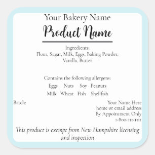 New Hampshire Cottage Food Business Baking Label