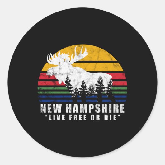 New Hampshire Live Free of Die Moose Forest Ronde Sticker (Voorkant)