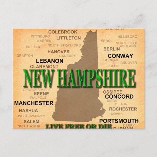 New Hampshire Map Briefkaart (Voorkant)