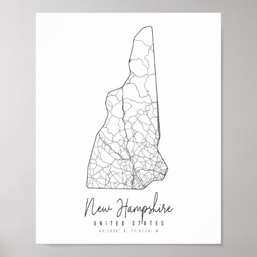 New Hampshire Minimal Street Map Poster (Voorkant)