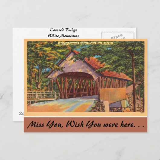 New Hampshire, Old Covered Bridge, White Mountains Briefkaart (Voorkant / Achterkant)