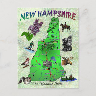 New Hampshire State-kaart Briefkaart