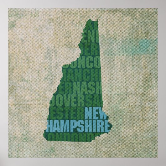 New Hampshire State Outline Word Map op Canvas Poster (Voorkant)