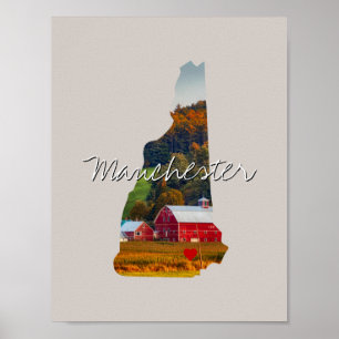 New Hampshire State Photo insert and town name Poster