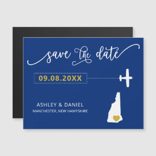 New Hampshire Wedding Save the Date Kaart, Map Magnetische Uitnodiging