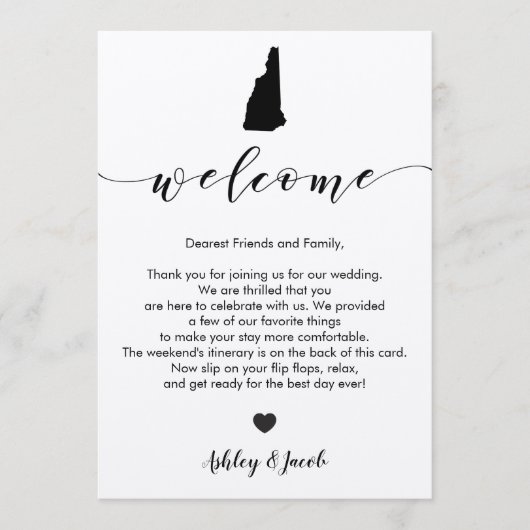 New Hampshire Wedding Welcome Letter & Itinerary Programma (Voorkant)