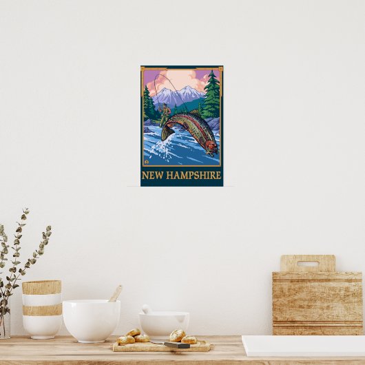 New HampshireAngler Fisherman Scene Poster (Keuken)
