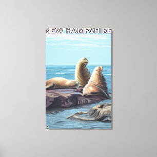 New HampshireSea Lions Scene Canvas Afdruk