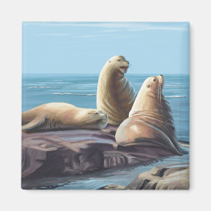 New HampshireSea Lions Scene Magneet