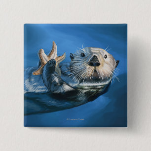 New HampshireSea Otter Scene Vierkante Button 5,1 Cm