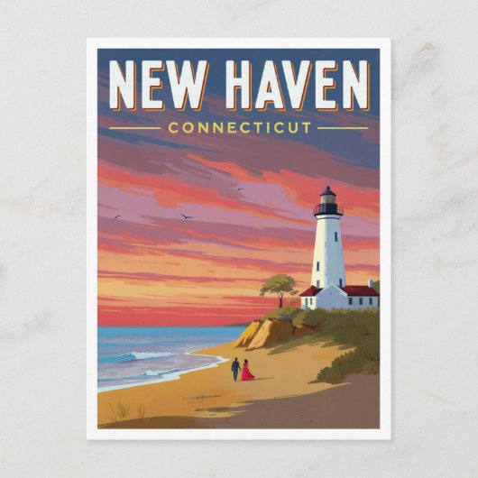 New Haven Connecticut Lighthouse Sunset Briefkaart (Voorkant)