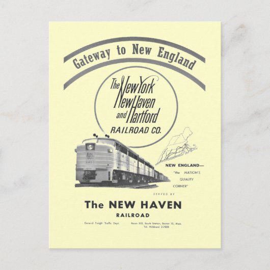 New Haven Railroad-Gateway to New England 1950 Briefkaart (Voorkant)