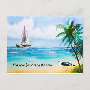 New Home Beach Scene Sailboat Palms Moving Aankondigingskaart