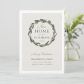 New Home Elegant Neutral Greenery Pine Wreate Feestdagenkaart (Staand voorkant)