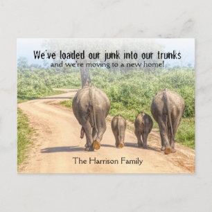 New Home Elephants We verhuizen koninklijk. Briefkaart