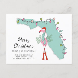 New Home Florida Map Kerstmis Flamingo Moving Aankondigingskaart