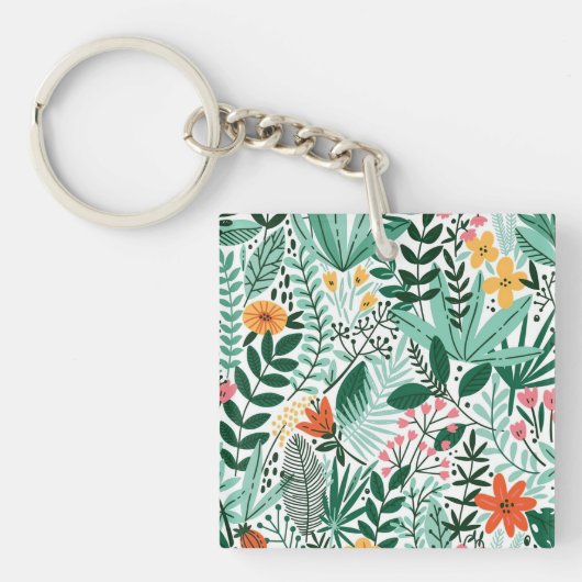 New Home Gift Tropical Seamless Floral Sleutelhanger (Voorkant)