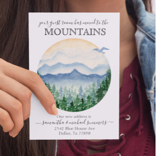 New Home Moving Announcement Cabin Lodge Mountains Aankondigingskaart