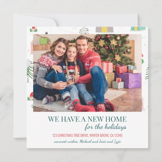 New Home Photo Whimsy Pine Trees and Houses Moving Aankondiging (Voorkant)