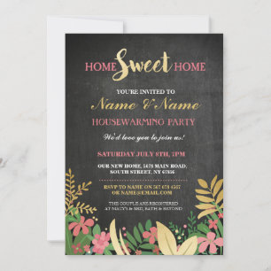 New Home Sweet House Warming ChalkBoard Key Invite Kaart