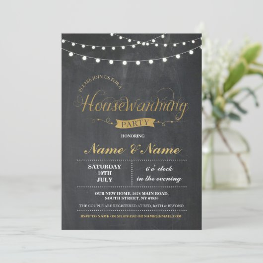 New Home Sweet House Warming ChalkBoard Key Invite Kaart (Staand voorkant)
