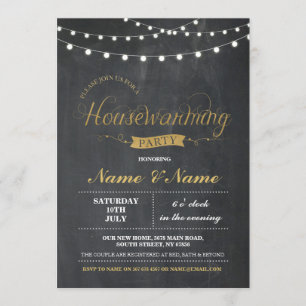 New Home Sweet House Warming ChalkBoard Key Invite Kaart