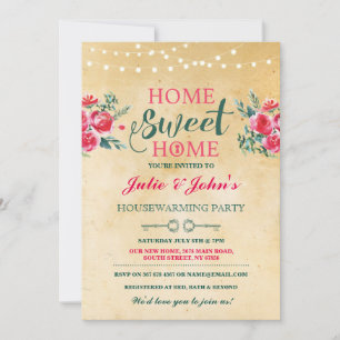 New Home Sweet House Warming Floral Key Invite Kaart