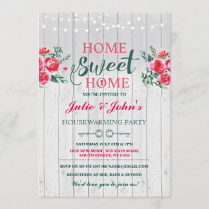 New Home Sweet House Warming Floral Key Invite Kaart