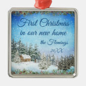 New Home Waterverf Scene Metalen Ornament (Voorkant)