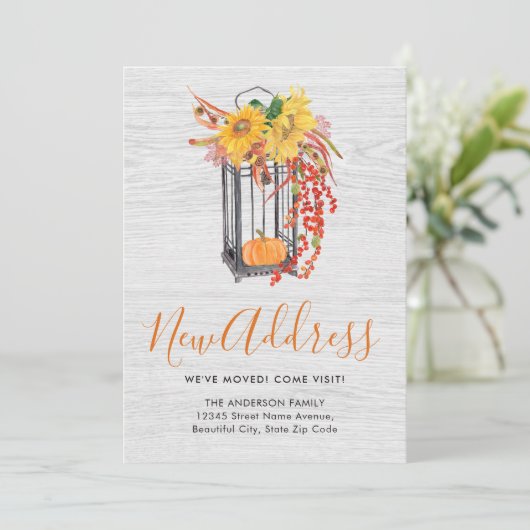 New Home We hebben Floral Pumpkin Herfst Moving Aankondiging (Staand voorkant)