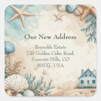New House Seaside Beach House Coastal Marine Life Vierkante Sticker
