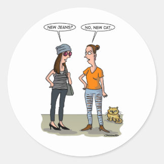 New jeans? No, new cat. Folded Greeting Card Ronde Sticker