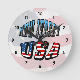 New Jersey Afbeelding and USA Text Clock Ronde Klok