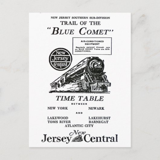 New Jersey Central Blue Comet Train Briefkaart (Voorkant)