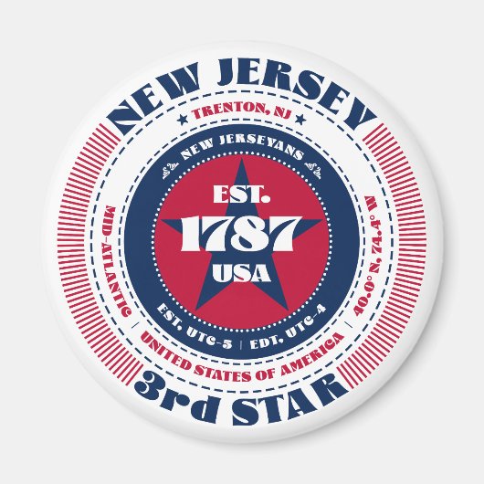 New Jersey Cirkel Typografie Souvenir Magneet (Voorkant)